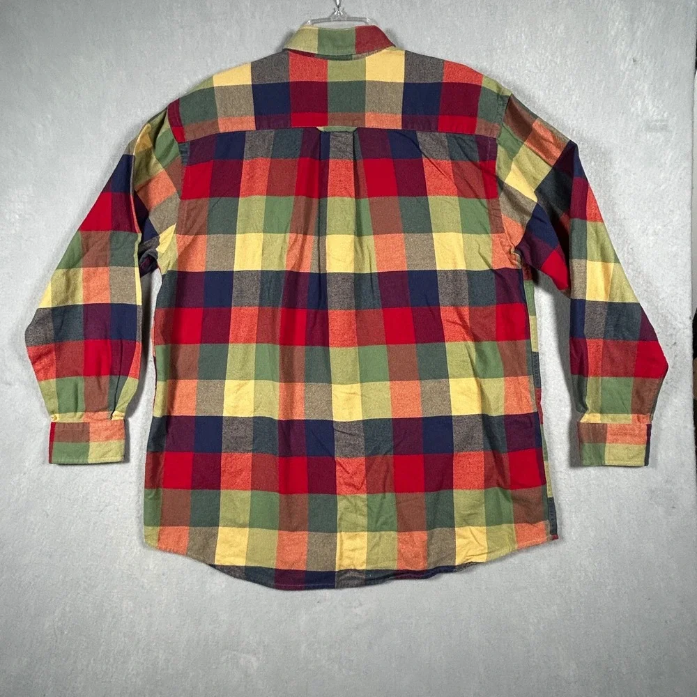 Orvis Flannel Shirt Mens Large Bright Buffalo Plaid Button Down Cotton Twill